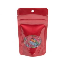 röd Stå upp påsar Väskor med ovalt fönster 8 x 5 x 13 cm + hängande hål (100 st) [ZBGO1RH]